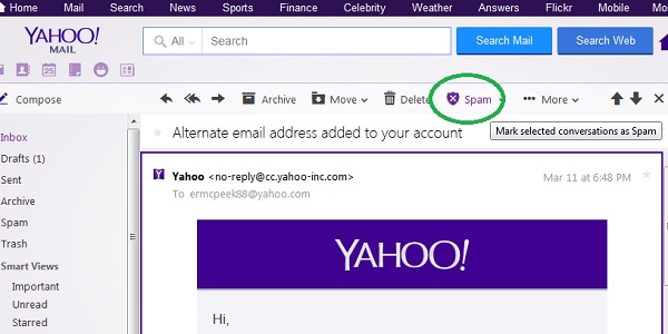 Yahoo Mail Mark Email as Spam